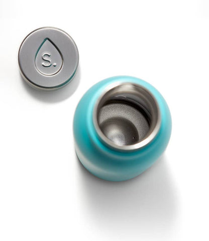 A 350ml blue stainless steel water bottle with a cap