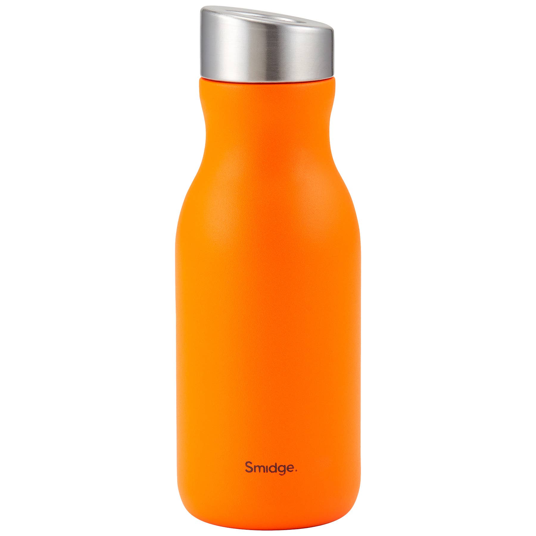 An orange 350ml water bottle. Bottle 2.0 with a stainless steel cap