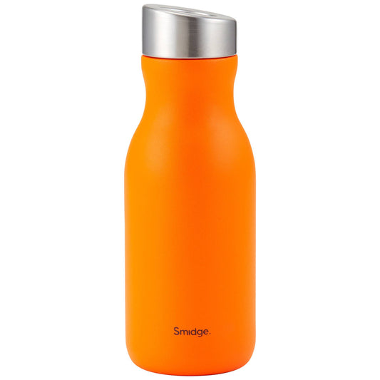 An orange 350ml water bottle. Bottle 2.0 with a stainless steel cap
