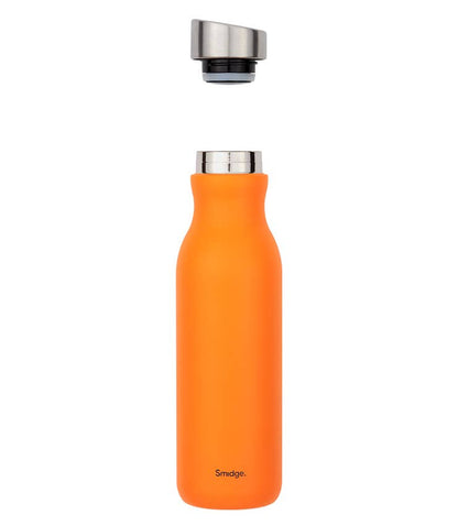 An orange 350ml water bottle. Bottle 2.0 with a stainless steel cap