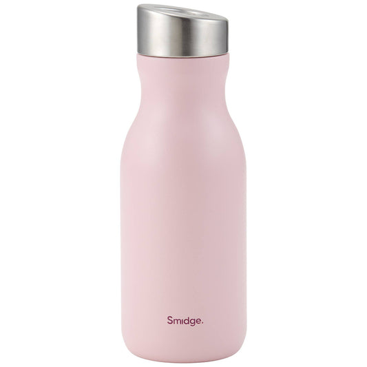 A pink stainless steel 350ml water bottle. Bottle 2.0 with a secure cap