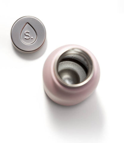 A pink stainless steel 350ml water bottle. Bottle 2.0 with a secure cap