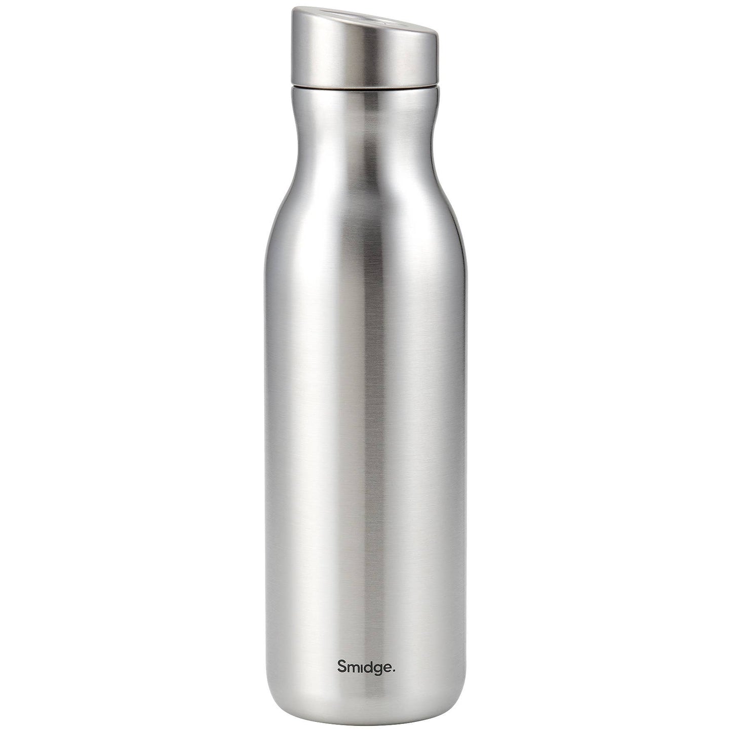 A sleek, 500ml, silver stainless steel water bottle. Bottle 2.0 with a stainless steel cap