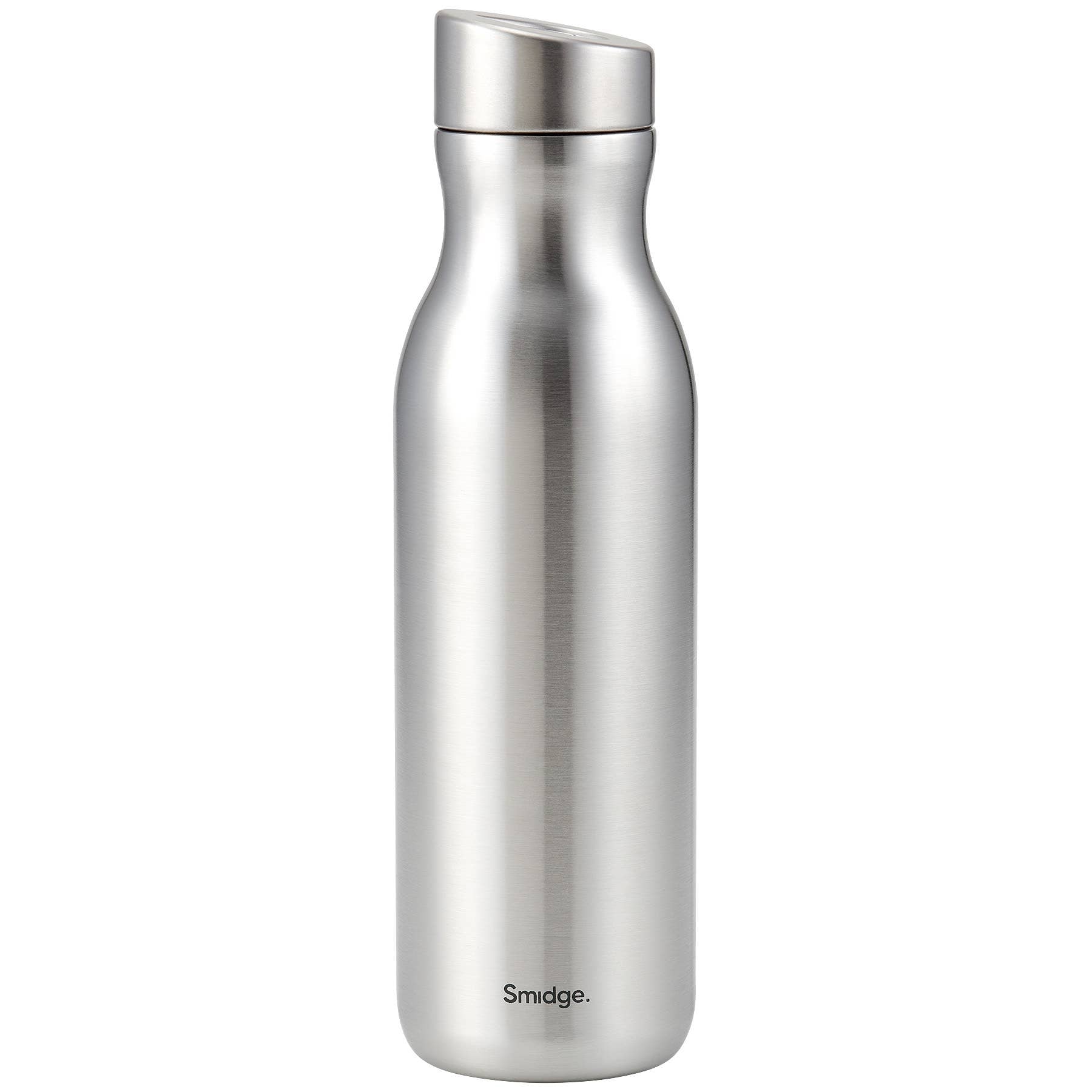 A sleek, 500ml, silver stainless steel water bottle. Bottle 2.0 with a stainless steel cap