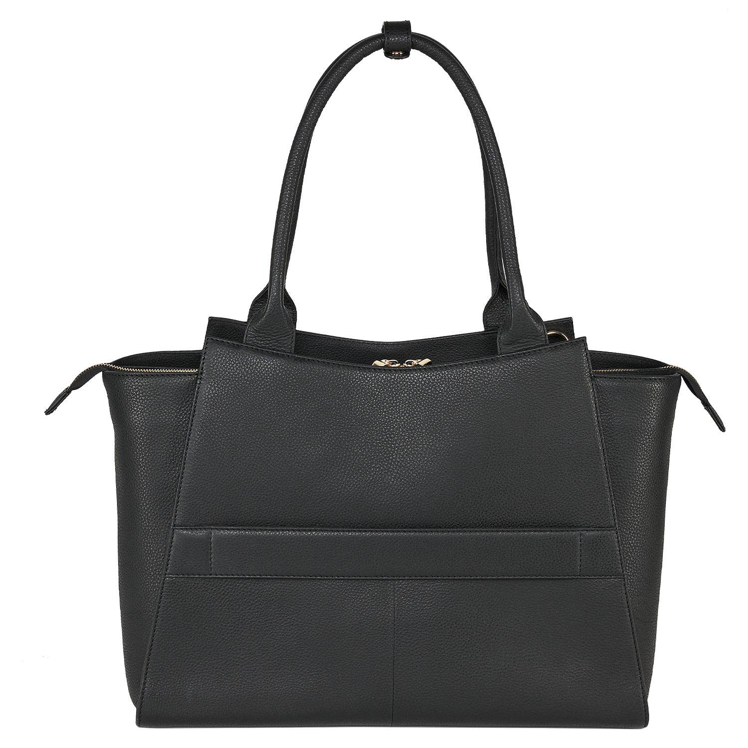 Black leather laptop handbag with a structured design