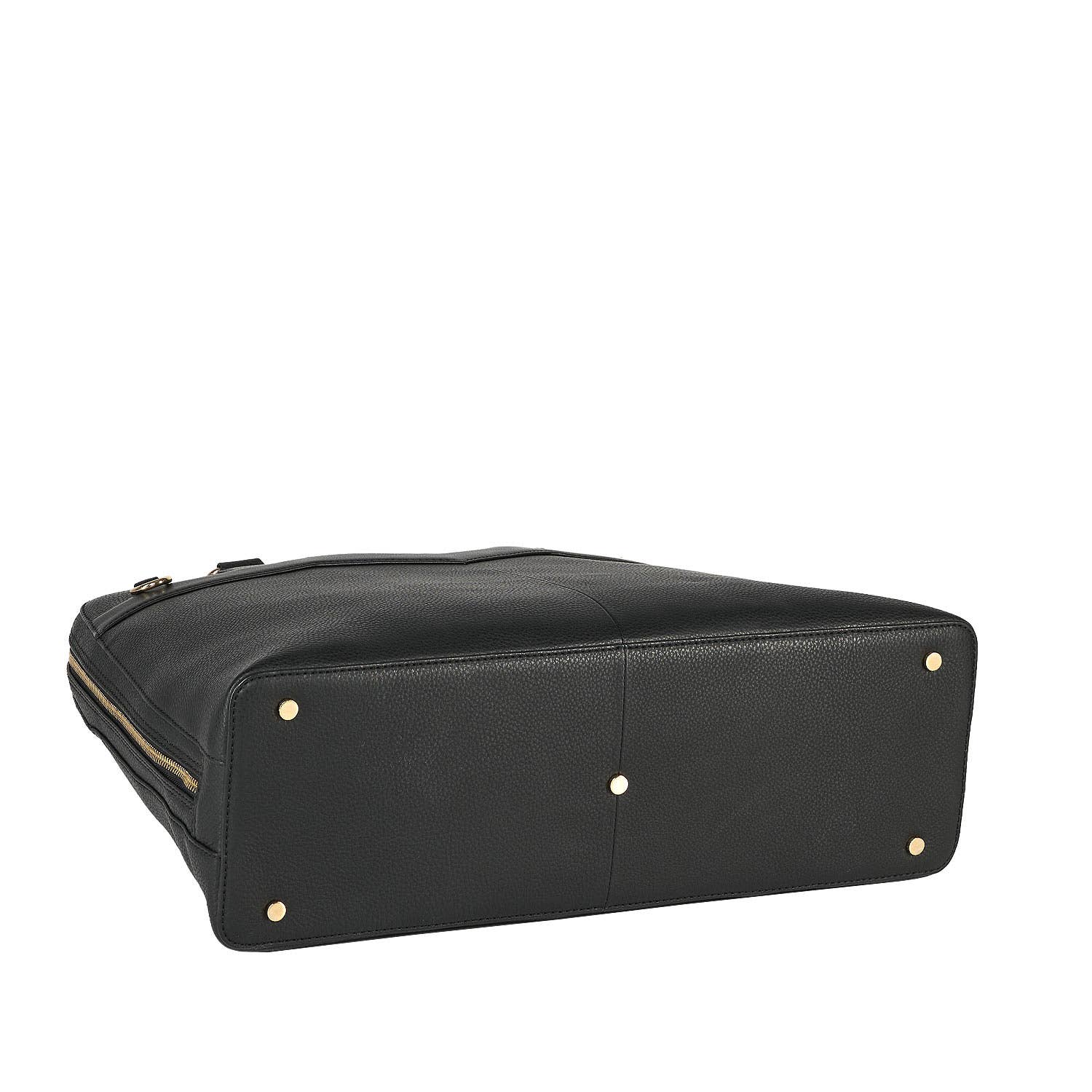 Black Diamond Couture laptop handbag made from cowhide leather with gold-tone hardware, designed to fit up to 15.6-inch laptops