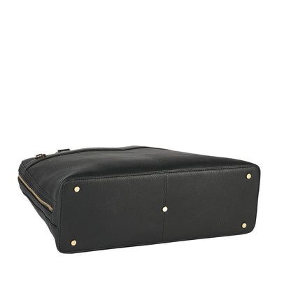 Black Diamond Couture laptop handbag made from cowhide leather with gold-tone hardware, designed to fit up to 15.6-inch laptops