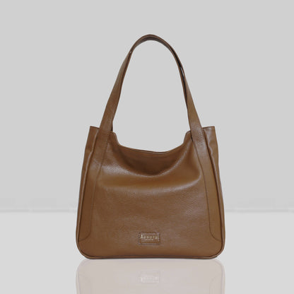 Brown leather laptop handbag on a white background