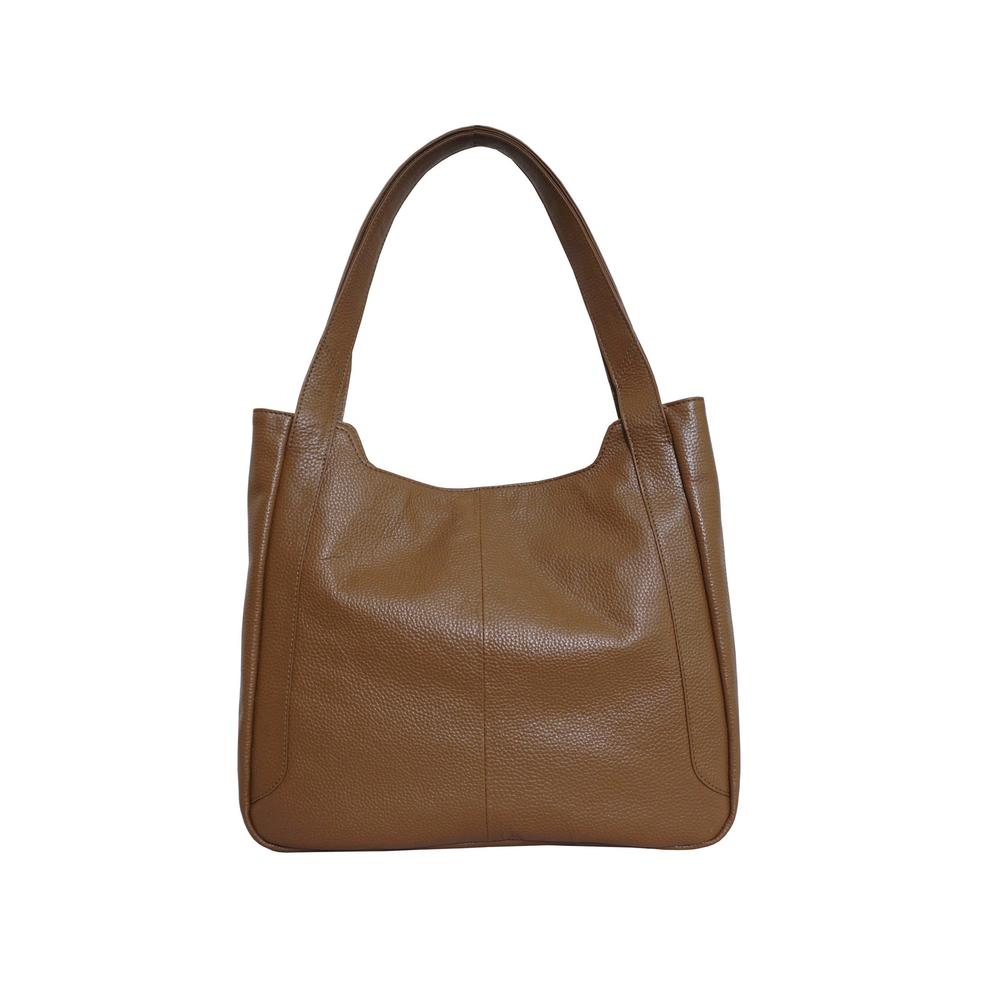 Brown leather laptop handbag on a white background