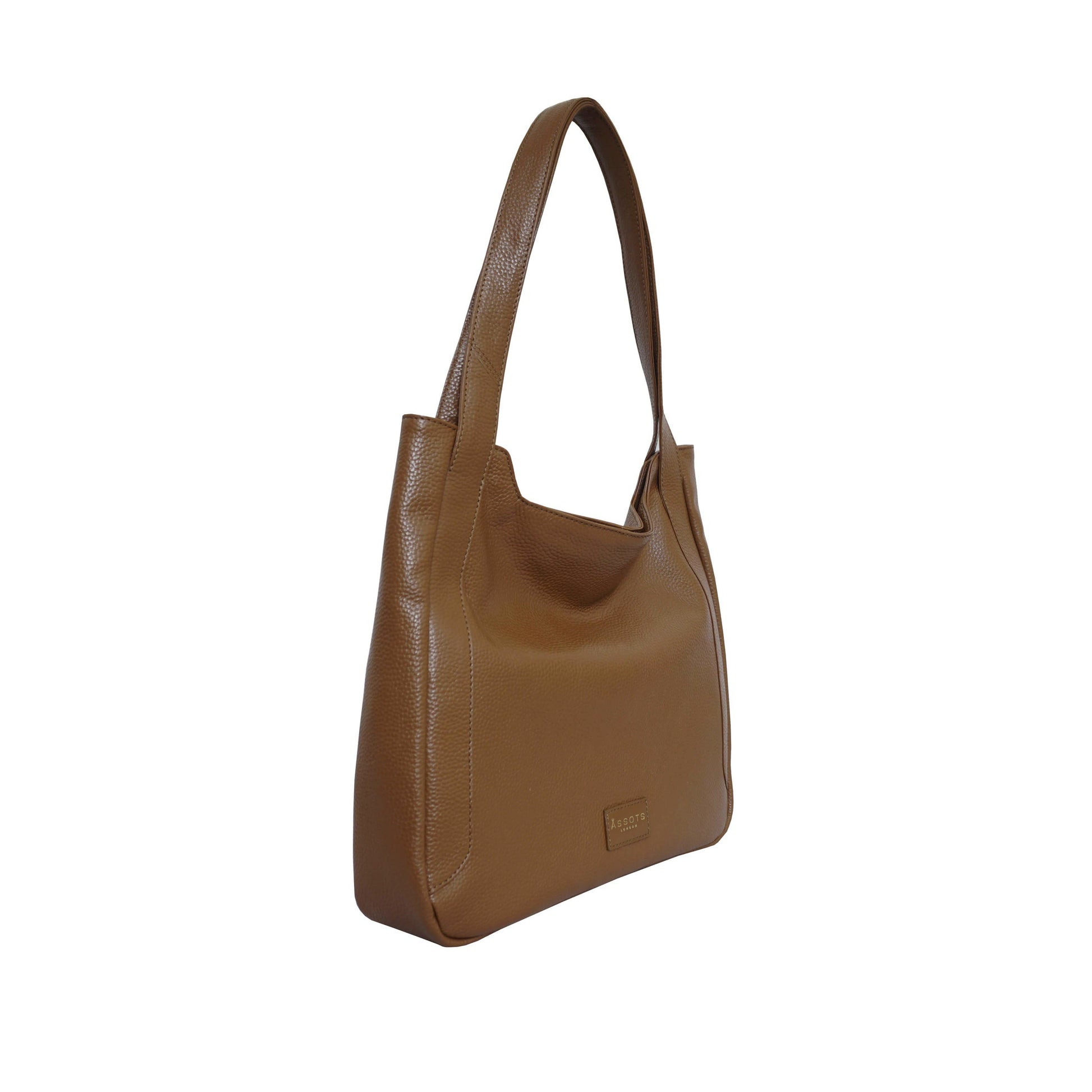 Brown leather laptop handbag on a white background