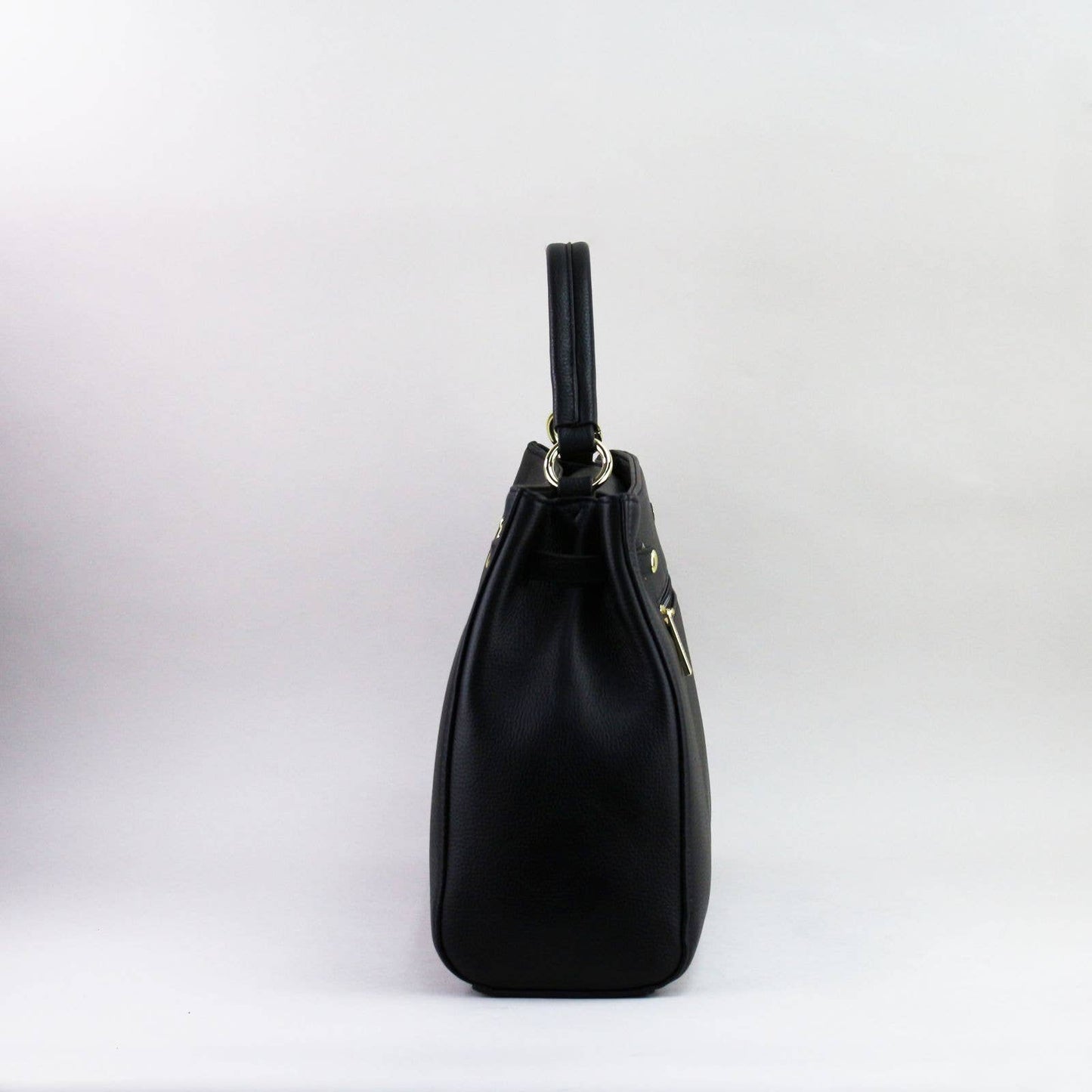 Black leather laptop handbag on a light grey background