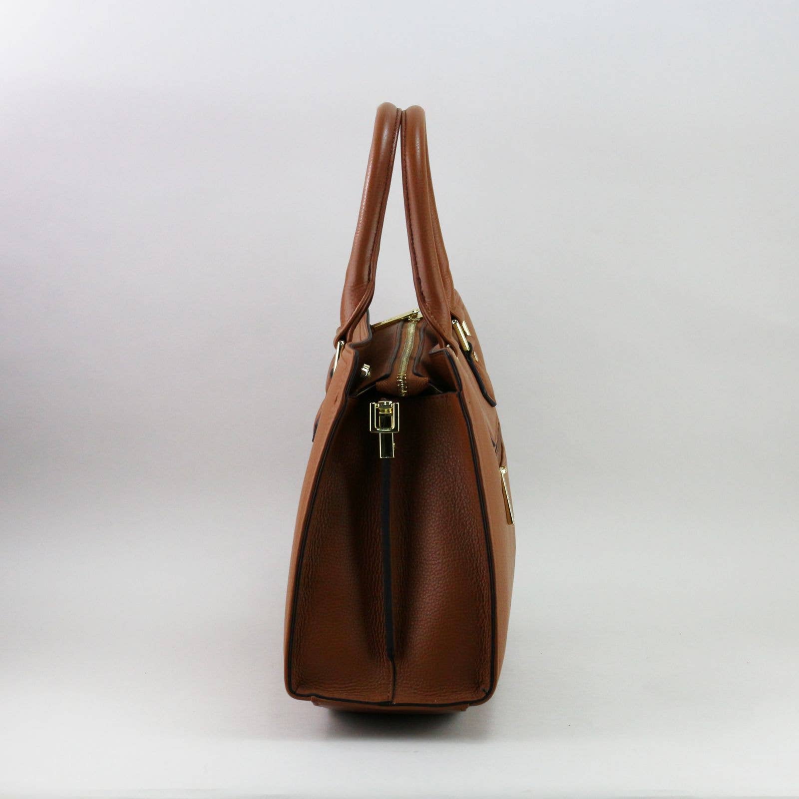 Brown leather laptop handbag on a white background