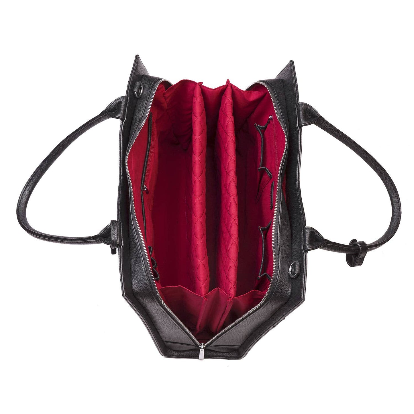 An open black 15.6" laptop handbag with a structured design and removable laptop pouch