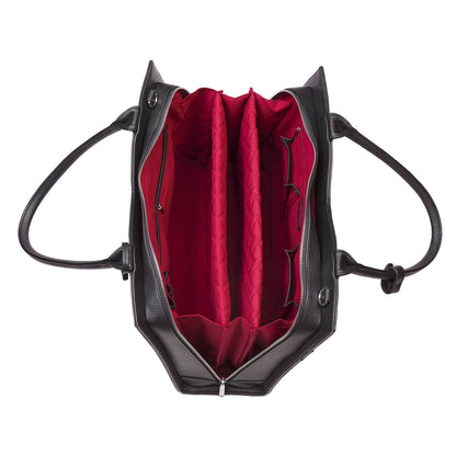 An open black 15.6" laptop handbag with a structured design and removable laptop pouch