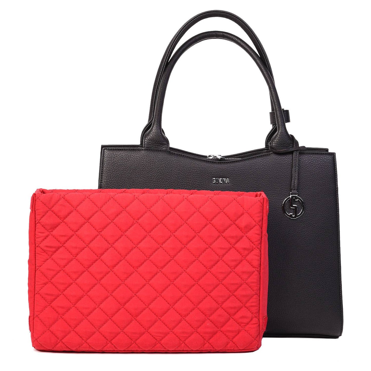 Black 15.6" laptop handbag with a structured design and a removable laptop pouch
