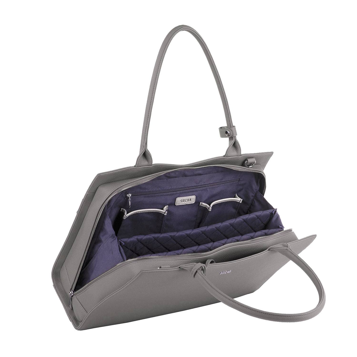 An open grey 15.6" laptop handbag with a sleek design and removable laptop pouch