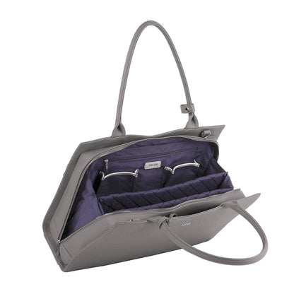 An open grey 15.6" laptop handbag with a sleek design and removable laptop pouch
