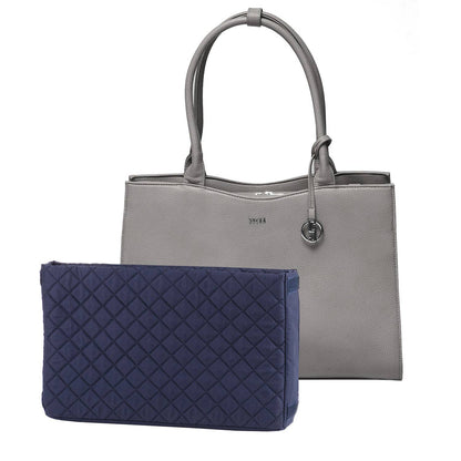A grey 15.6" laptop handbag with a sleek design and a removable laptop pouch